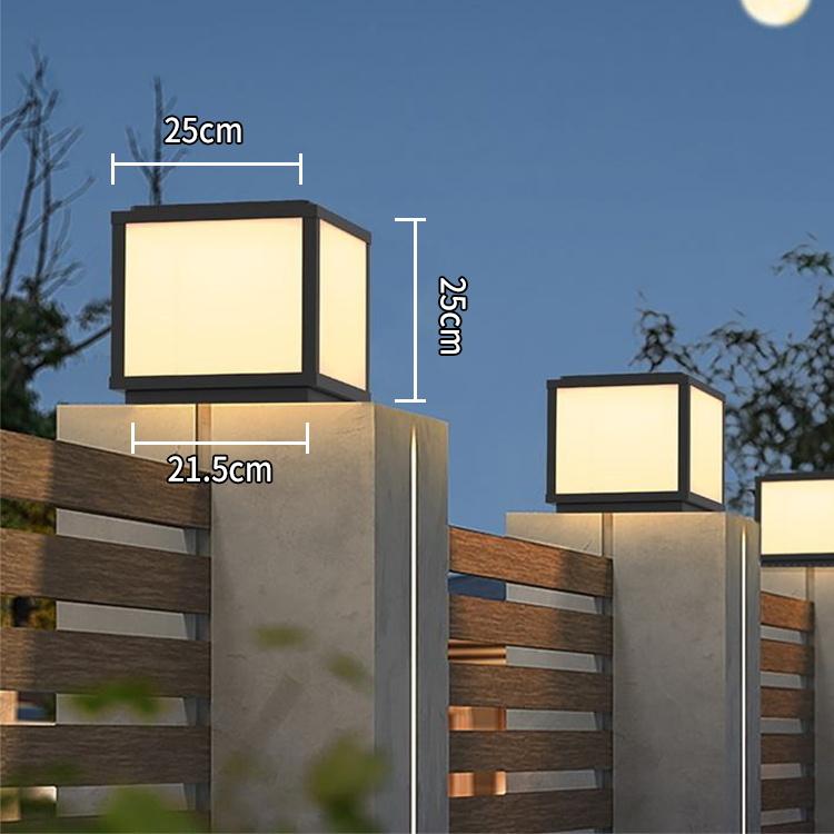 Modern Outdoor IP65 Waterproof Square Gate Fence Garden Post E27 Black Aluminum Villa Courtyard Pillar Light