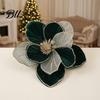 Holiday Tree Decorations Christmas Glitter Magnolia Flower, Velvet Artificial Flower Pick for Xmas Embellishments and Vase, Faux Stem Ornament