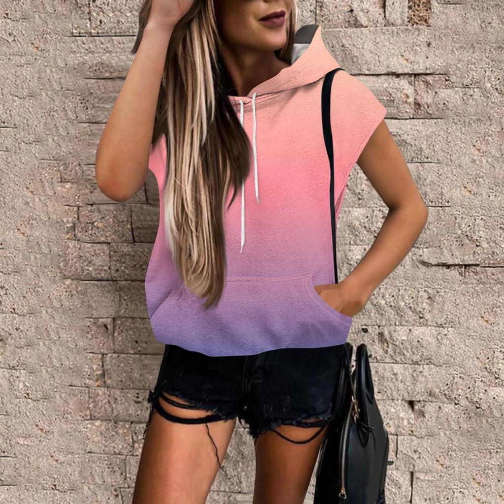 Женские летние футболки без рукавов с капюшоном, толстовки с капюшоном, свободные повседневные туники, толстовки