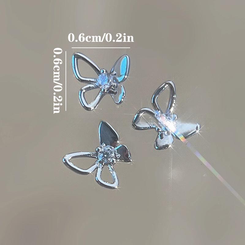 2Pcs 3D Butterfly Nail Accessories Zircon Sparkling Diamond Mini Embellishment Nail Decoration Nail Butterfly Drill