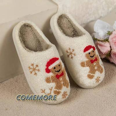 Модные зимние тапочки с героями мультфильмов женские рождественские теплые плюшевые пушистые туфли для пар домашние тапочки для дома нескользящие домашние тапочки подарки