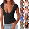 Women's Sexy Deep V Neck Backless Top Short Sleeve Slim T Shirt