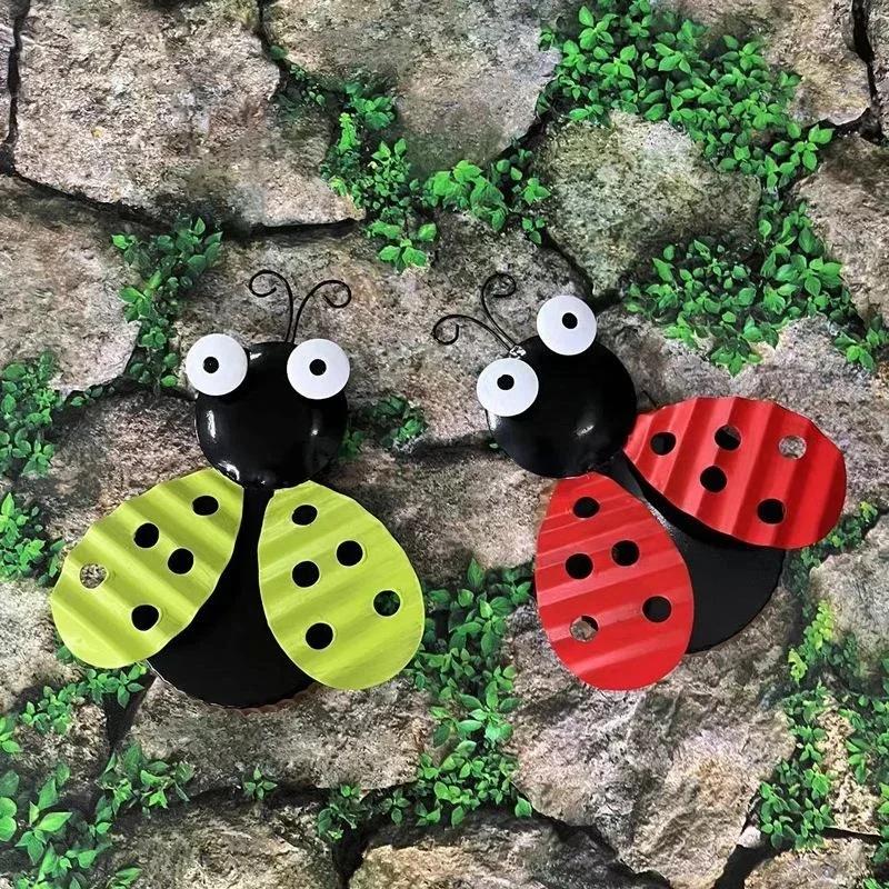 1pc Creative Handicrafts Iron Beetle Hand-painted Home Courtyard Balcony Villa Grassland Wall Decoration Home Accessories
