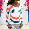 Women Plus Size V Neck Long Sleeve Abstract Plant Printed T Shirt