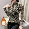 Winter New Printed Turtleneck Velvet Warm T-shirt with Thin Long-sleeved Bottoming Shirt for Women