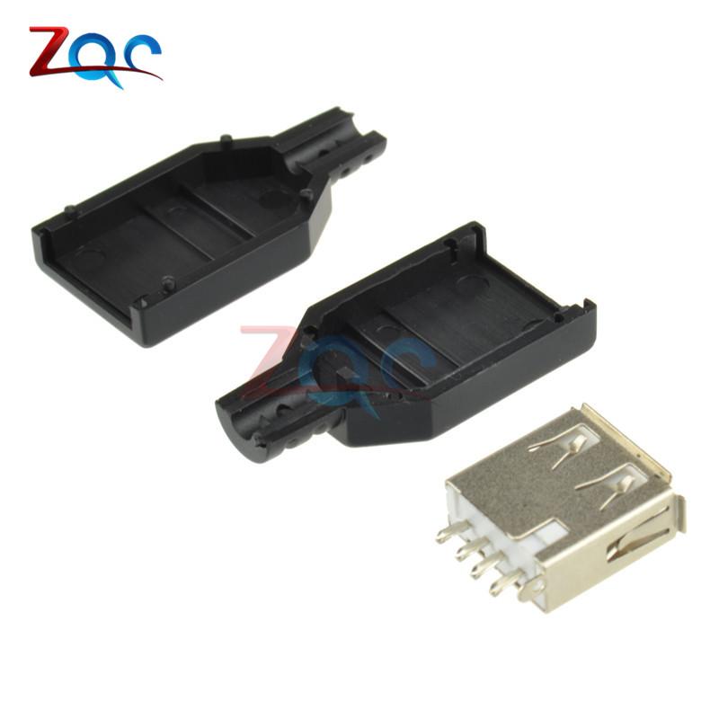 10 шт. USB 2.0 Type A Штекер Мама Разъем USB 4-контактный Разъем-розетка с пластиковой крышкой Тип-A DIY Комплекты