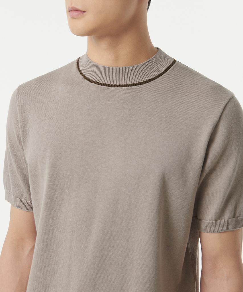MUSINSA STANDARD Mock Neck Tipping Short Sleeve Knit [Mushroom]