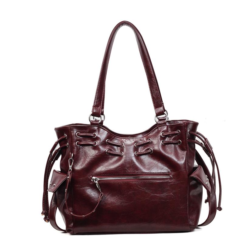 Трендовый рюкзак на шнурке, многокарманная кожаная сумка, стильная женская сумка через плечо