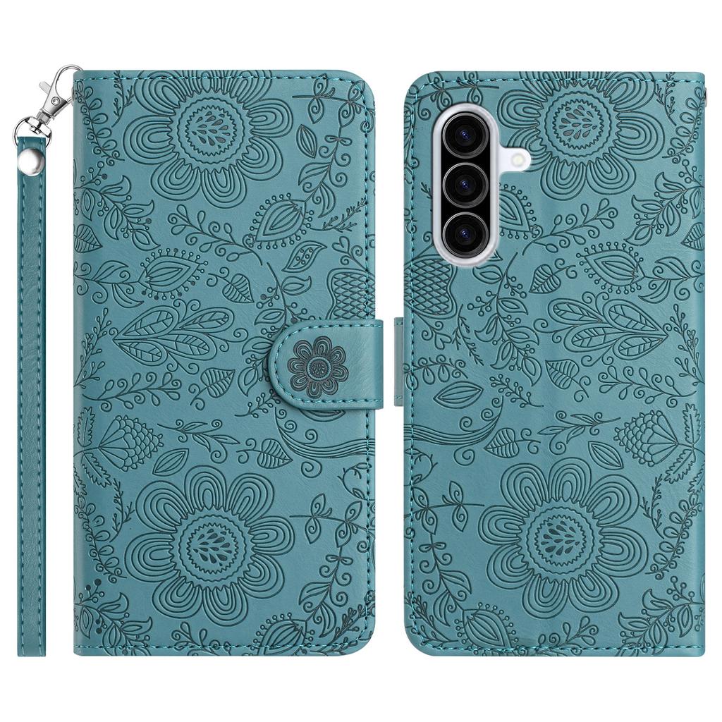For Samsung Galaxy A37 5G Case Flower Imprint Leather Flip Wallet Phone Cover with Wrist Strap