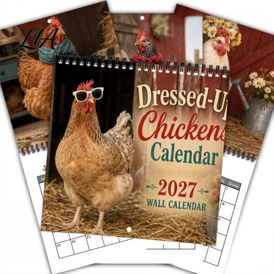 Humorous Animal Themed Calendar Chicks 2027 Wall Calendar, Funny Dressed Up Chicken 12-Month Planner, Decorative Office Planner Cute Farm Hanging for