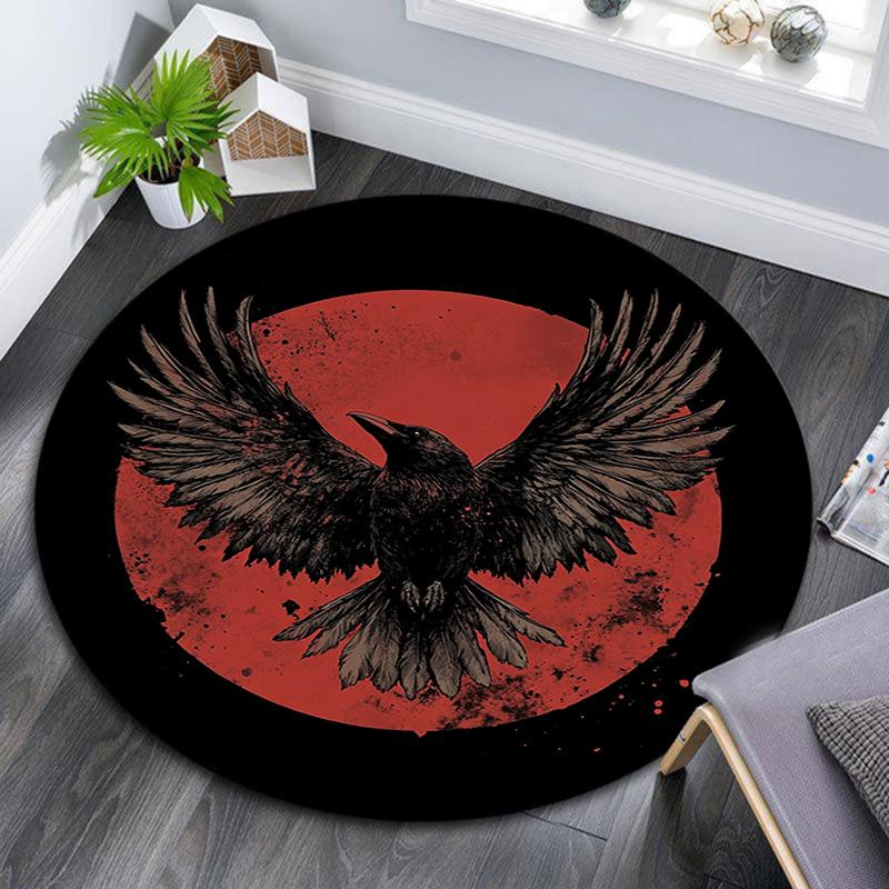 Raven Symbol Round Area Rug,Carpet Rug for Living Room Bedroom Sofa Playroom Decor,Non-slip Floor Mat