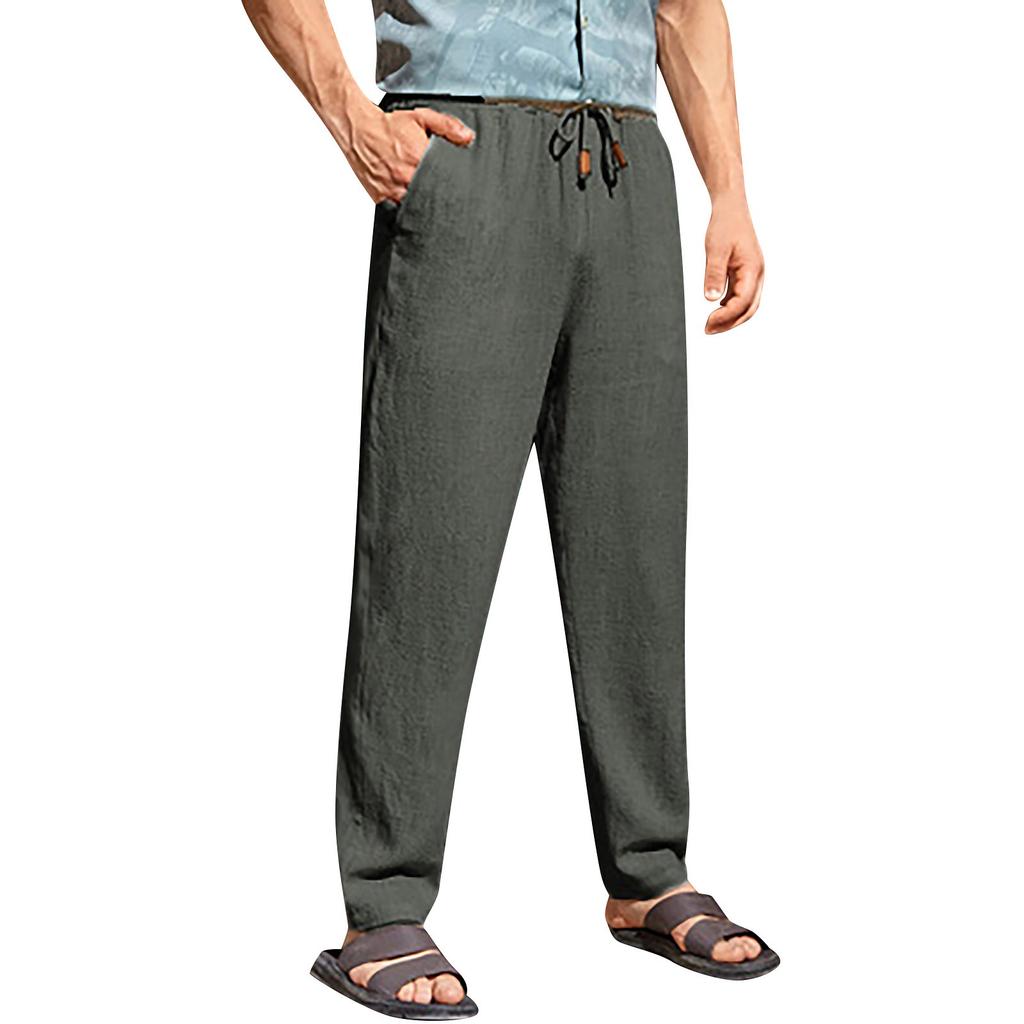 Новые европейские и американские мужские повседневные брюки из хлопка и льна с завязками