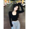 Women S Slim Fit Short Long Sleeve U Neck White T Shirt