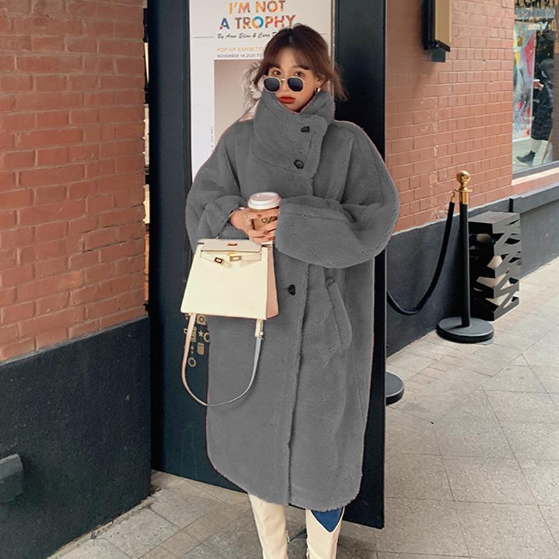 New autumn and winter casual plush jacket women's fur coat long stand-up collar European and American temperament fashion