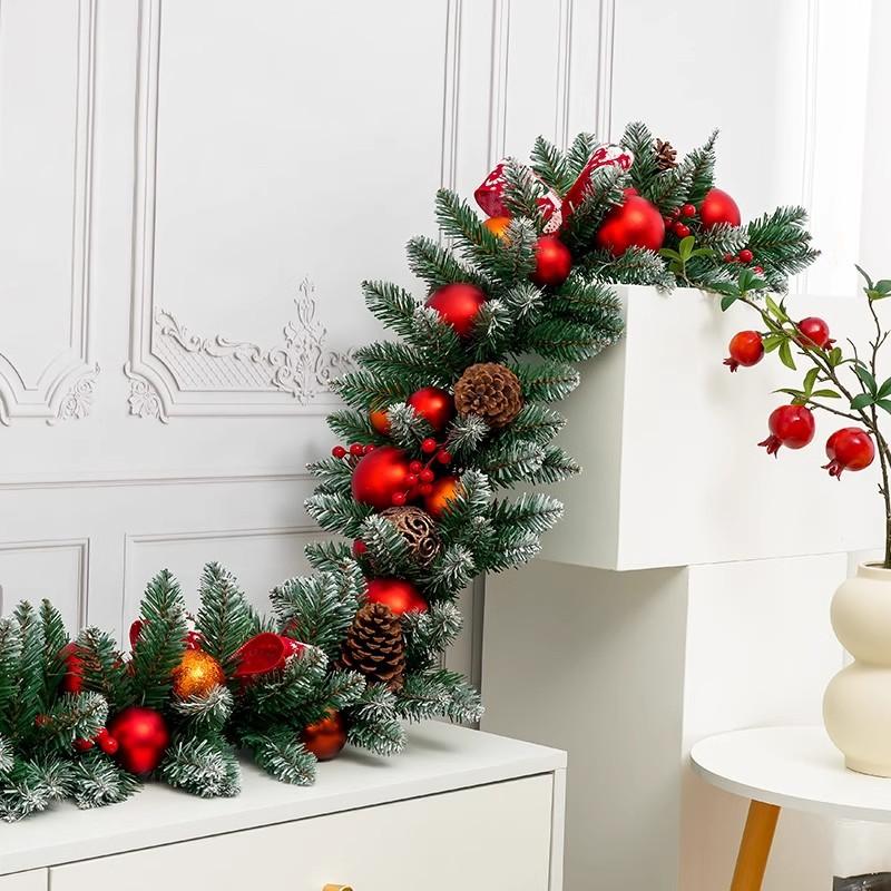 Factory Christmas Wreath Door Hanging Decorative Vine Snowfall for Mall Entrance Stair Handrail Pendant Bell Artificial Flower