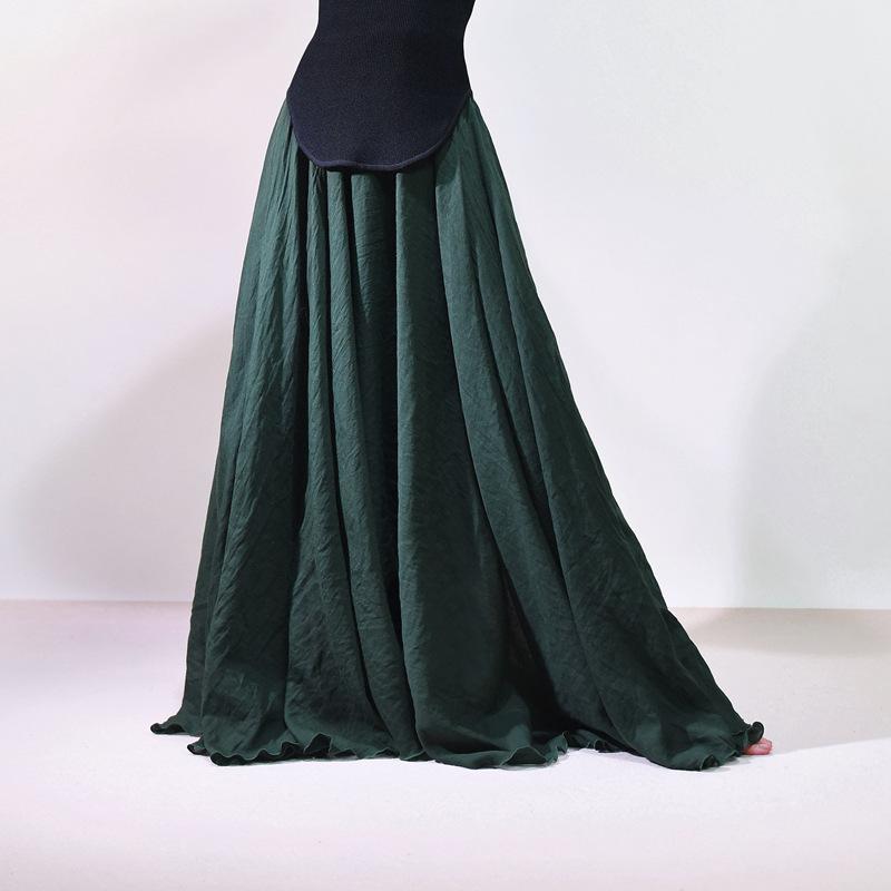 Женские льняные хлопковые макси-юбки в стиле бохо, мягкие, однотонные, эластичные, с высокой талией, плиссированные, А-силуэта, летящие, расклешенные, длинные макси-юбки, юбка с эластичной талией, длинная юбка для женщин