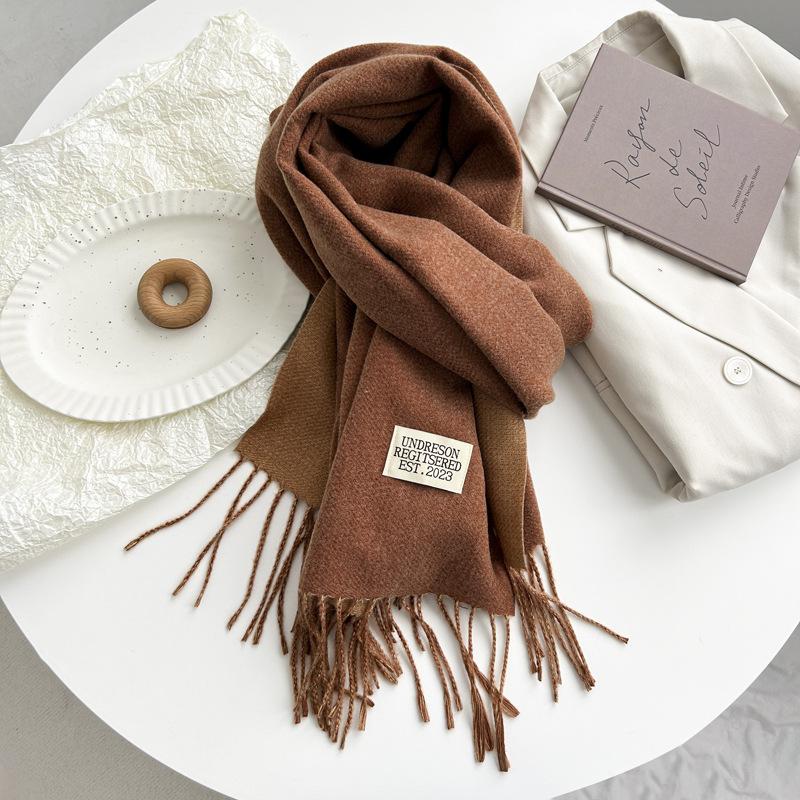 Новый двухсторонний двухцветный искусственный кашемировый однотонный шарф для женщин, зимний теплый шарф-шаль с бахромой для пожилых людей