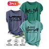 Three-piece set Elegant short-sleeved shirt for women Butterfly Spring Inspirational Slogan Print Pattern Round Neck Short Sleeve Casual Style
