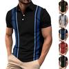 Striped Print Summer Short Sleeved Lapel Button Men's Casual Top