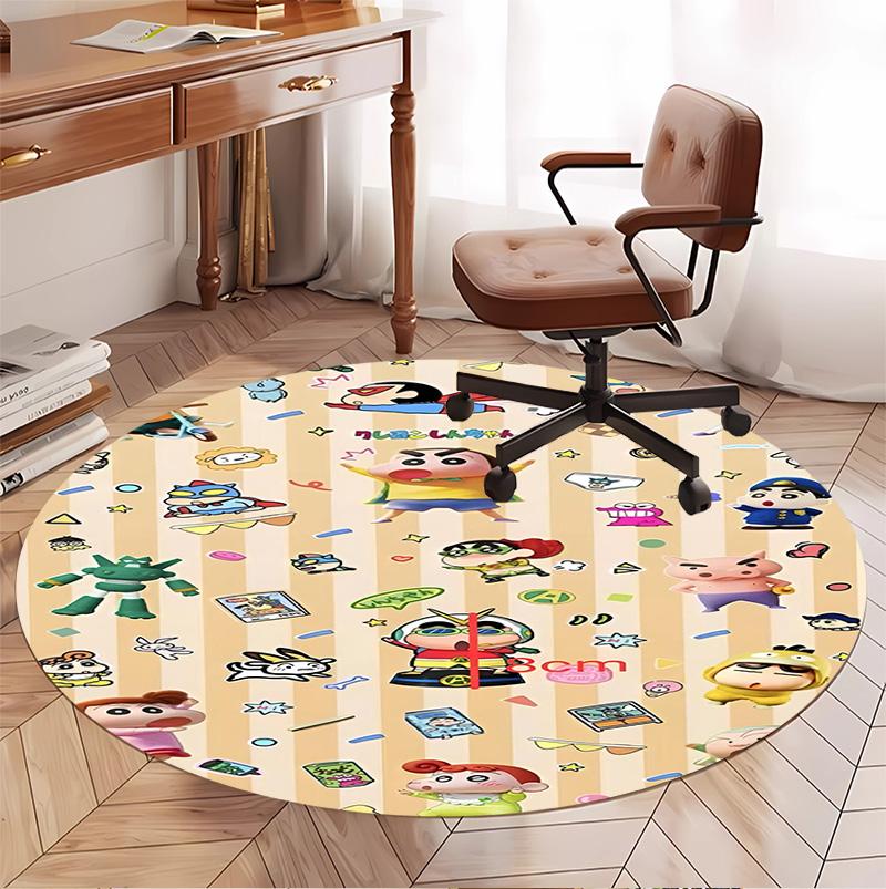 Crayon Shin Pattern Round Rug, Indoor/Outdoor Mat, for Picnic, Gameroom, Bedroom, Office, Living Room, Home Decor Carpet, Birthday Gift