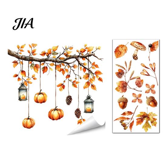 Party Decoration Stickers for Glass Autumn Static Window Sticker with Cute Animals & Maple Leaves, Removable Harvest Decorations Festival Clings,