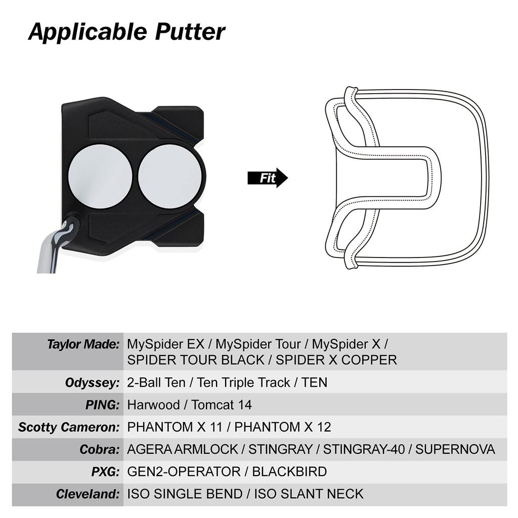 Чехол для головки паттера mytag Golf Mallet для TaylorMade Spider Tour с пяткой, чехол для головки клюшки с магнитом (Сильный магнит) (черный)