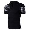 Мужская футболка-henley с воротником-стойкой, V-образным вырезом, коротким рукавом, приталенная, с принтом, повседневная, летняя, уличная одежда, топы