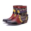 Genuine Leather Western Cowboy Style Pointed Toe Riveted Women's Coarse Heel Short Boots