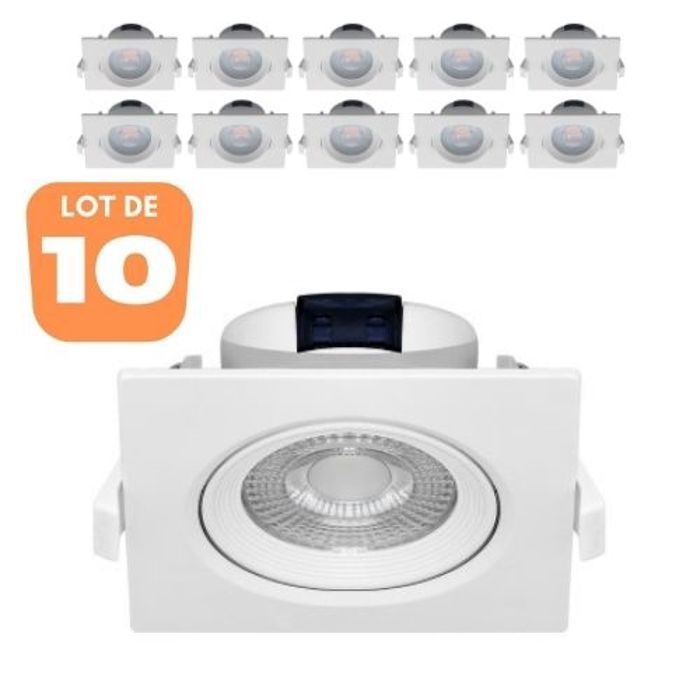 Lot de 10 Spots LED encastrables carré blanc 5W IP20 6500K