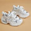 Women'S Breathable Single Mesh Leather Thick Bottom Dad Shoes Casual Sports Shoes Increased Height Lace-Up Autumn New Arrival