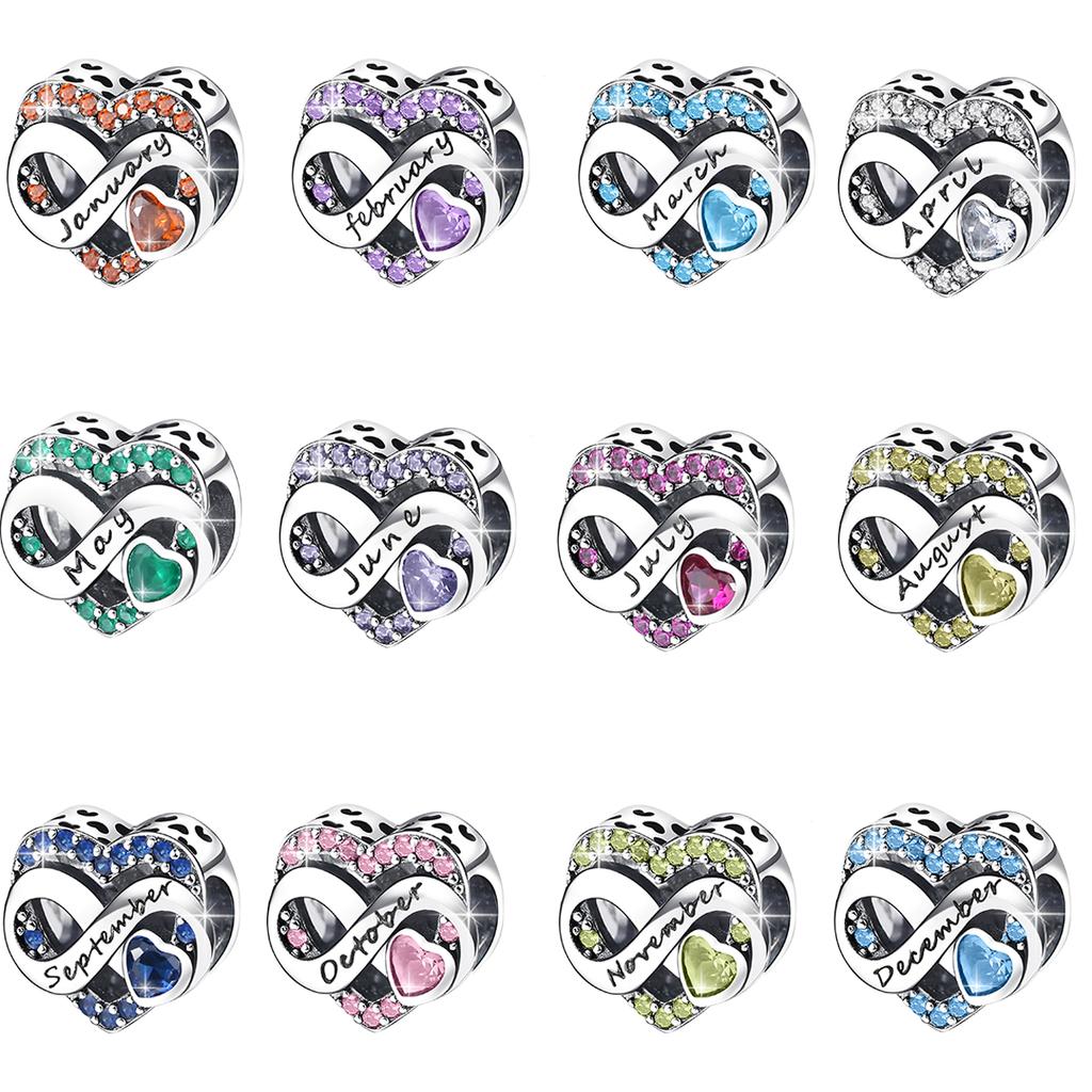 Медь 1-12 месяцев Шармы Сердце Камень удачи Бусины Циркон Подвески Подходят для браслетов Ожерелья DIY Ювелирные изделия Подарок на день рождения