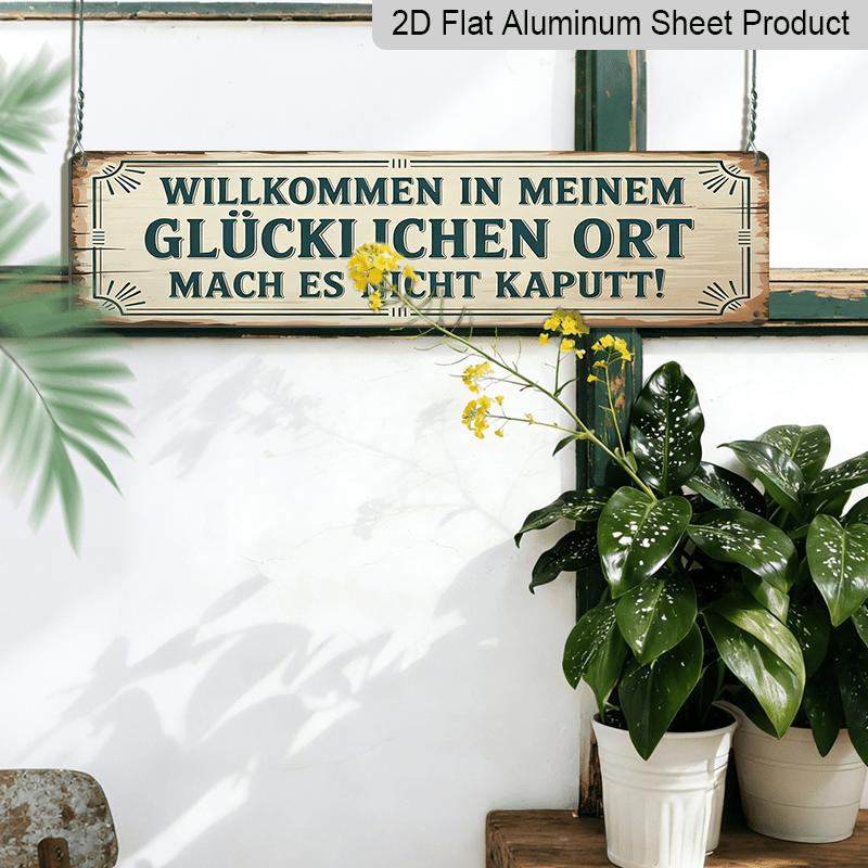 2D Flat, 1pc, German Aluminium Decorative Sign, Willkommen in Unserem Hinterhof Aluminium Sign, Vintage Barbecue Aluminium Plaques, Outdoor Wall Art