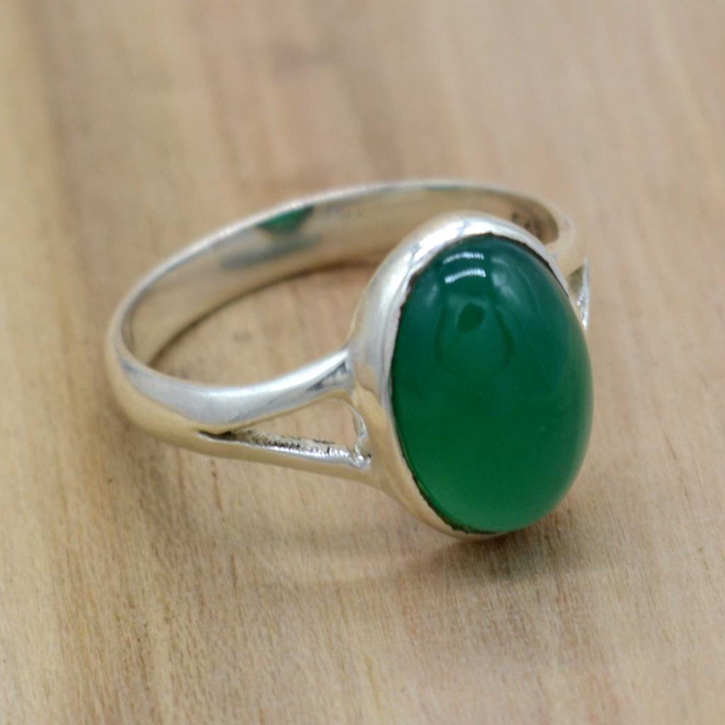 Женское кольцо из зеленого оникса 925 пробы, кольцо с овальным драгоценным камнем, ювелирные изделия ручной работы, подарок для нее, кольцо с подарком на годовщину