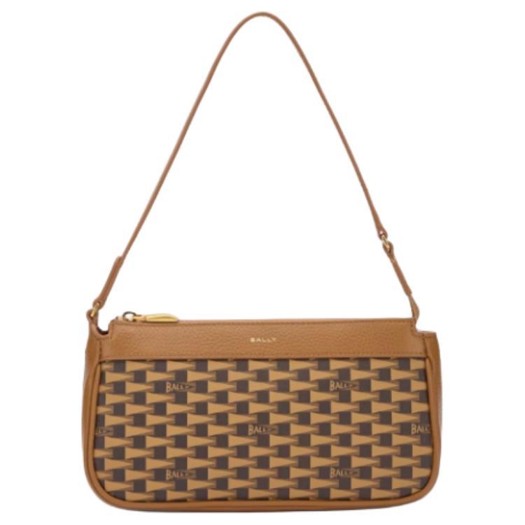 Bally Monogram Print Color Block Design Leather Shoulder Bag Small Women Shoulder Bag Brown 6309585
