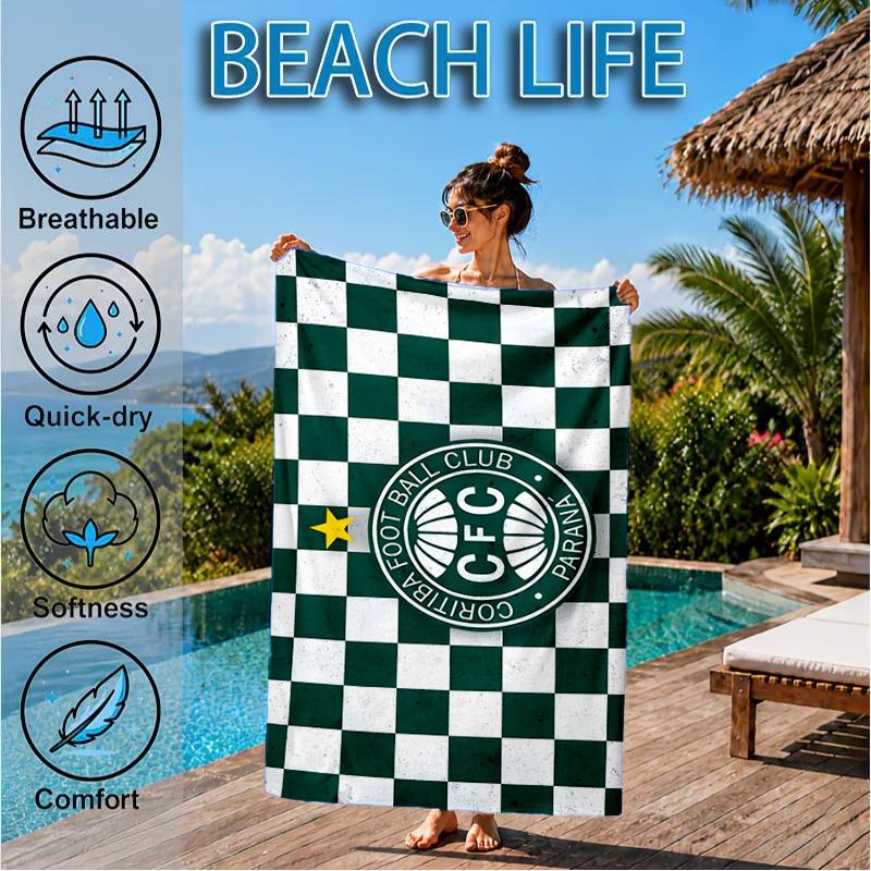 Green Football Club Emblem Printed Microfiber Beach Towel, Soft And Absorbent, Quick-Dry, Ideal for Summer Travel, Beach Essential, Swimming Pool