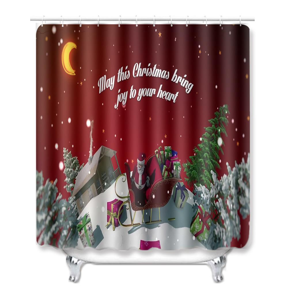 Christmas Bathroom Shower Curtain Toilet Floor Mat Four-Piece Bathroom Non-Slip Door Mat Kitchen Bedroom Absorbent Carpet