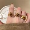 1/3 Pieces Golden Sunflower Tiger Eye Stone Rings for Women 2025 New High-end Ring Niche Retro Design Unique and Versatile Ring