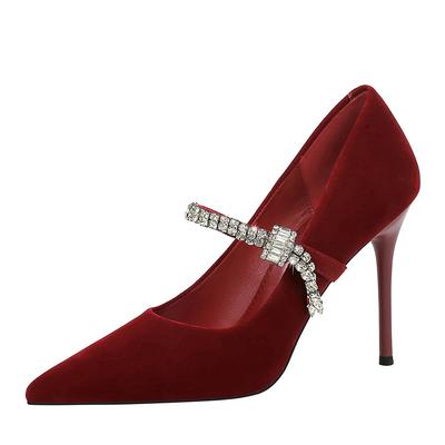 Туфли-лодочки на шпильке для женщин, замшевые, с острым носком, на высоком каблуке, украшенные стразами, универсальные туфли для работы в офисе, для официального банкета, DS-8833-1