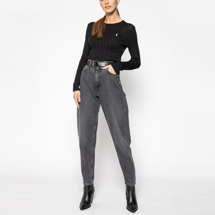 Polo Ralph Lauren FW21 Logo Толстый вязаный свитер с круглым вырезом Женский свитер Черный 211580009-046