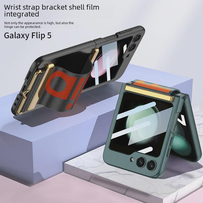 Ультратонкий матовый чехол из твердого пластика с подставкой-браслетом для Samsung Z Flip5 – Модный и противоударный