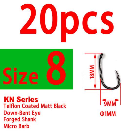 Bimoo 20pcs Teflon Coated Strong Carp Fishing Hooks High Carbon Steel Matte Black Micro Barb Size 2 4 6 8 10 Withy Pool Rig Hook