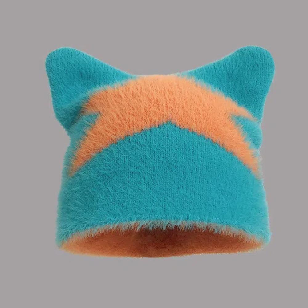 Korean Style Knitted Pullover Hat Star Brimless Beanie Cap Personality Cat Ear Woolen Hat Autumn