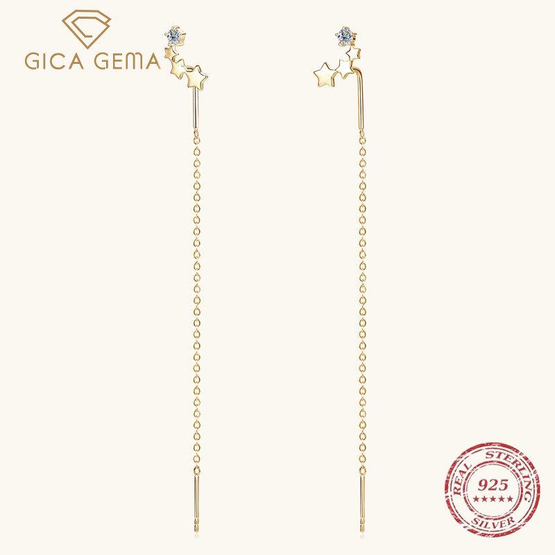 Gica Gema Серьги-гвоздики из стерлингового серебра 925 пробы с муассамитовой пентаграммой, длинные, с бахромой и дизайном ниши, аксессуары для вечеринок