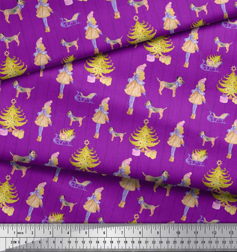 Soimoi Синяя японская креп-сатиновая ткань для женщин, подарочная коробка и рождественский принт в виде елки, на метр 42 дюйма