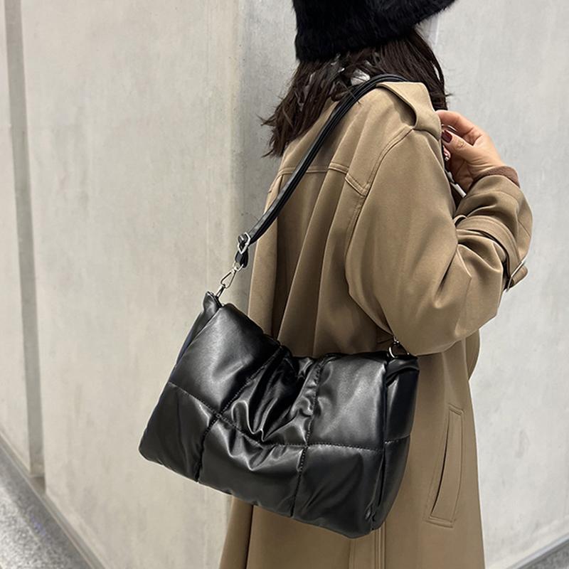 Yogodlns Осенне-зимняя пуховая сумка на плечо, женская сумка из искусственной кожи с клапаном, сумка через плечо, большая вместительная сумка-мессенджер из губки Bolsa