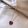 Европейский и американский тренд Ретро красное сердце Титановая сталь Женское ожерелье