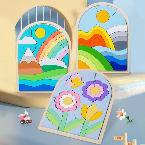 1 шт/3 шт набор деревянных головоломок в форме цветов, облаков, восхода солнца, цветные блоки для развития познавательных способностей, развивающая игрушка для детей от 3 лет