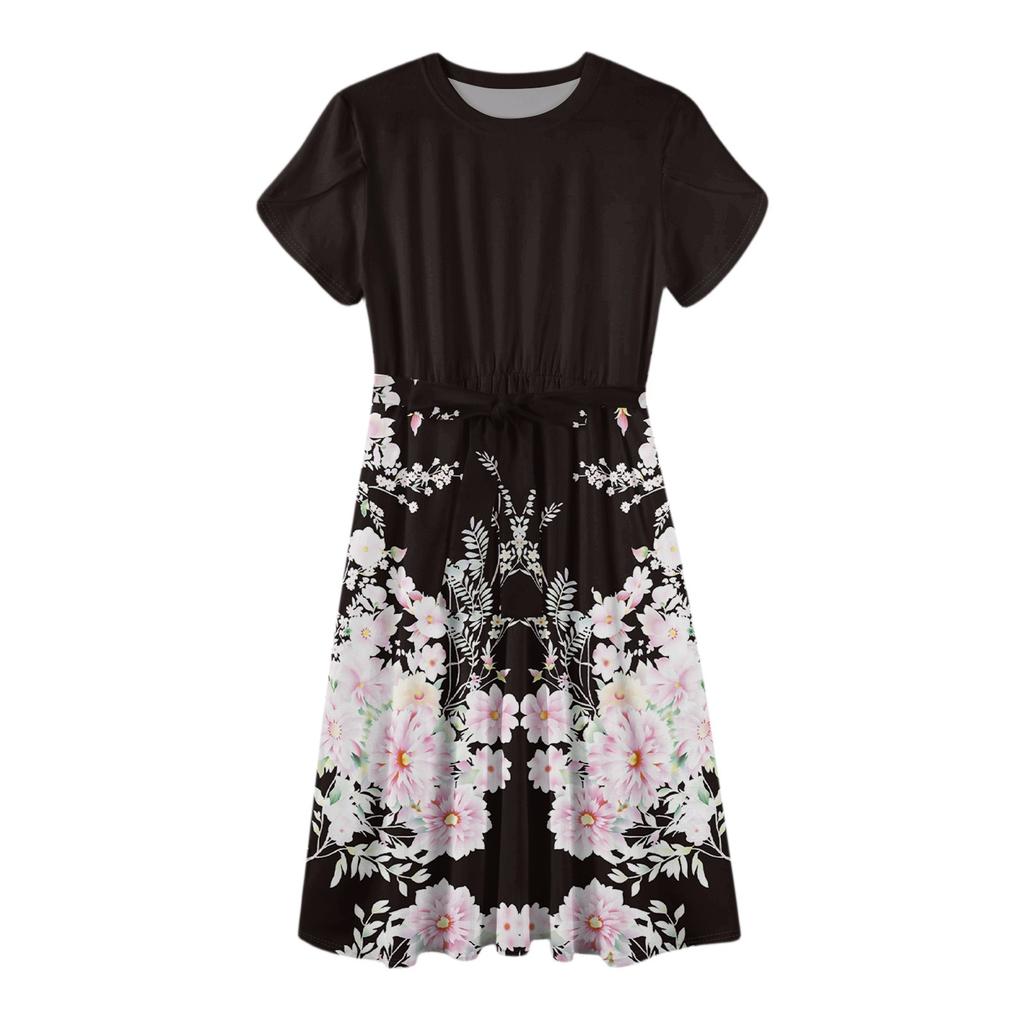 Women's Casual Cute Pattern Print Round Neck Midi Dress Basic Classic Outdoor Everyday Short Sleeve Loose Dress