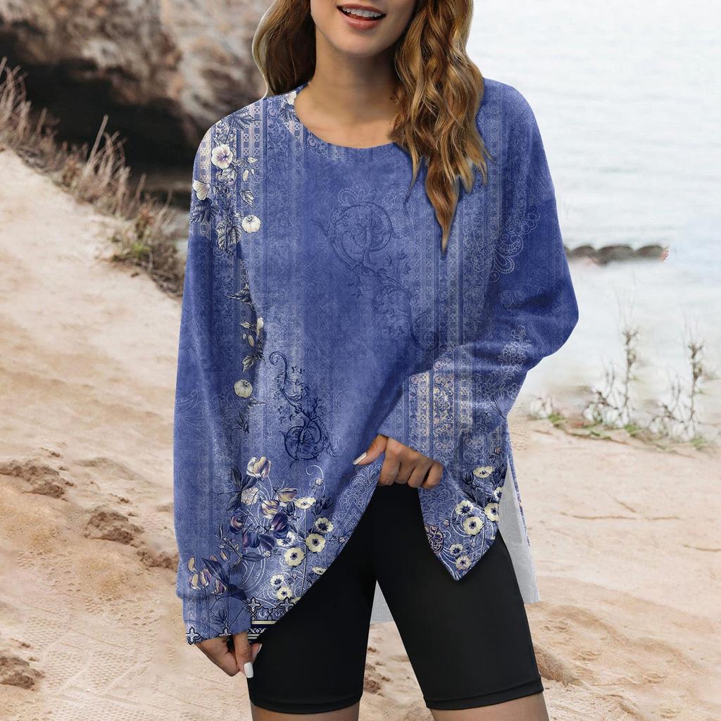 Женский модный пуловер с круглым вырезом и длинным рукавом с принтом, верхняя толстовка