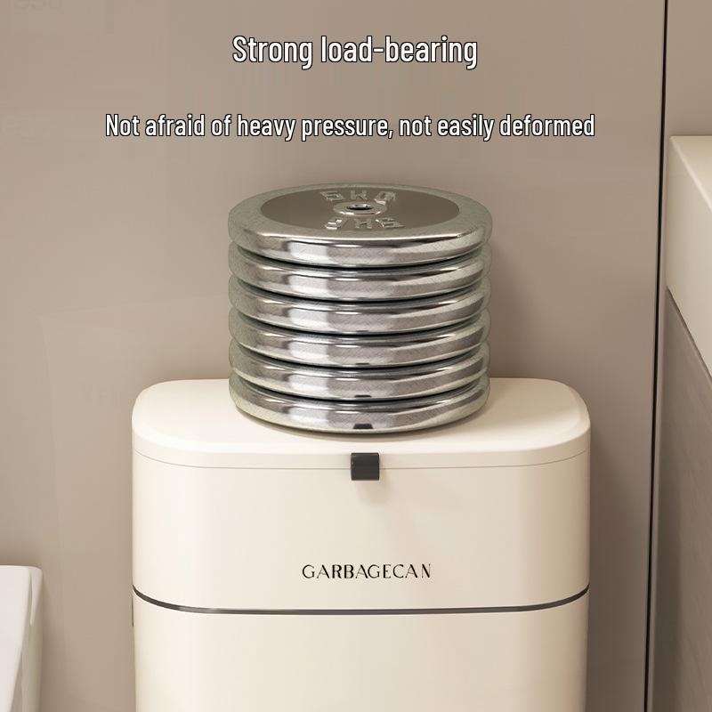 Kitchen Hanging Trash Can, Cream White Wall-Mounted with Lid, No-Marking Sticker, Household Cupboard Waste Basket.